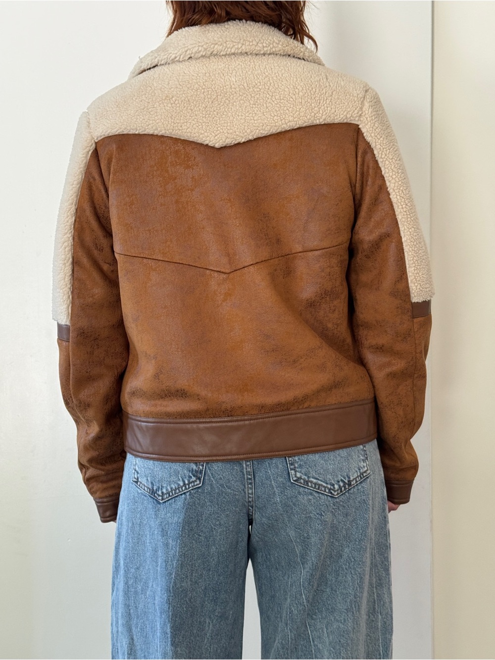 MOTHER Trapper Keeper Faux Shearling & Suede Brown & Cream Bomber Jacket Med. - Picture 4 of 10
